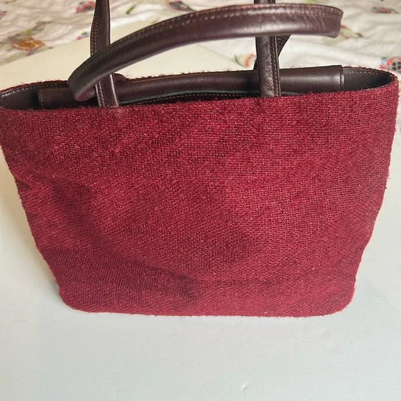Vintage Kenneth Cole Maroon Red Wool with Dark Leather Trim Shoulder bag - Picture 2 of 11